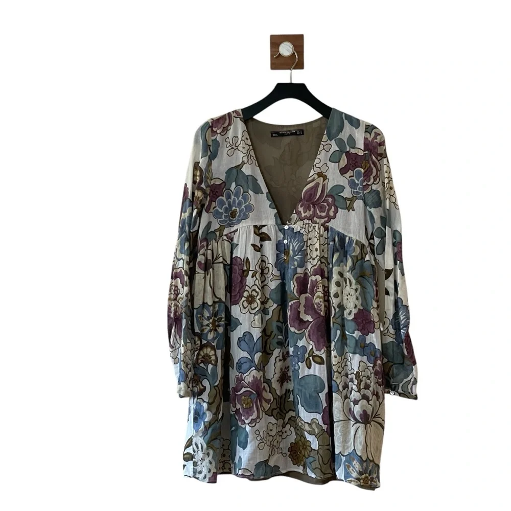 Zara‎ Trafaluc Collection Boho Floral Mini Tunic Dress - Picture 2 of 14